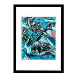"Pool Sharks: Eight Ball Frenzy" (Fine Art Print): Adam Stone Art - Framed (Black)