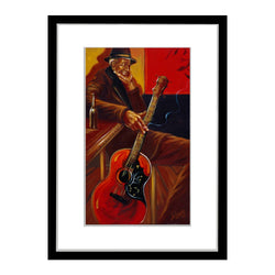 "The Red Guitar" (Fine Art Print): Adam Stone Art - Framed (Black)